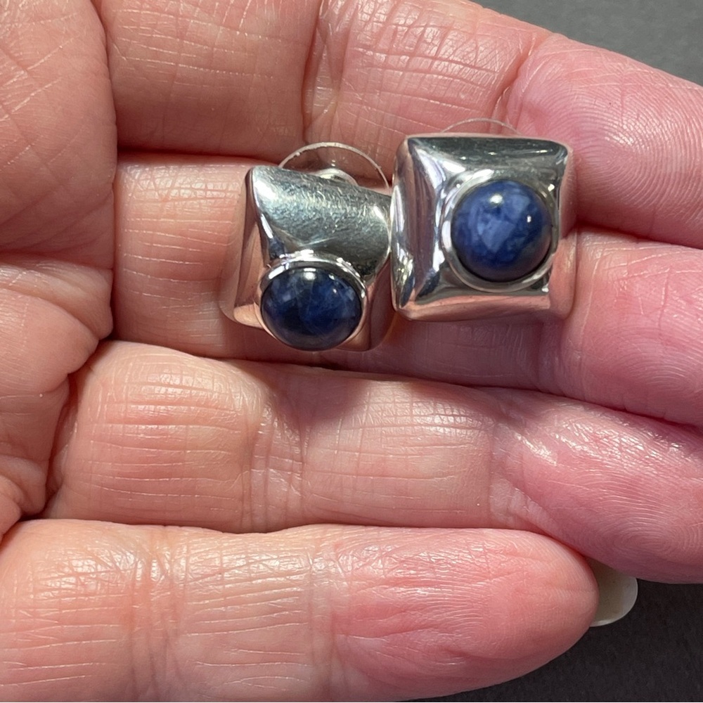 Solid Sterling Silver Square With Round Blue Soda… - image 2